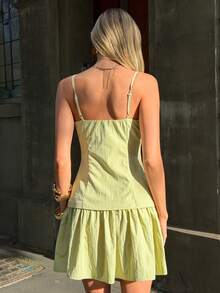 MainGRL Women's Summer Casual Vacation Style Ruffle Hem Beaded Strap Dress - Green - View 2
