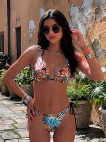 Swim Vcay 2026春夏两件套女士性感豹纹吊带露背侧系带比基尼套装 - 彩色 - 查看 1