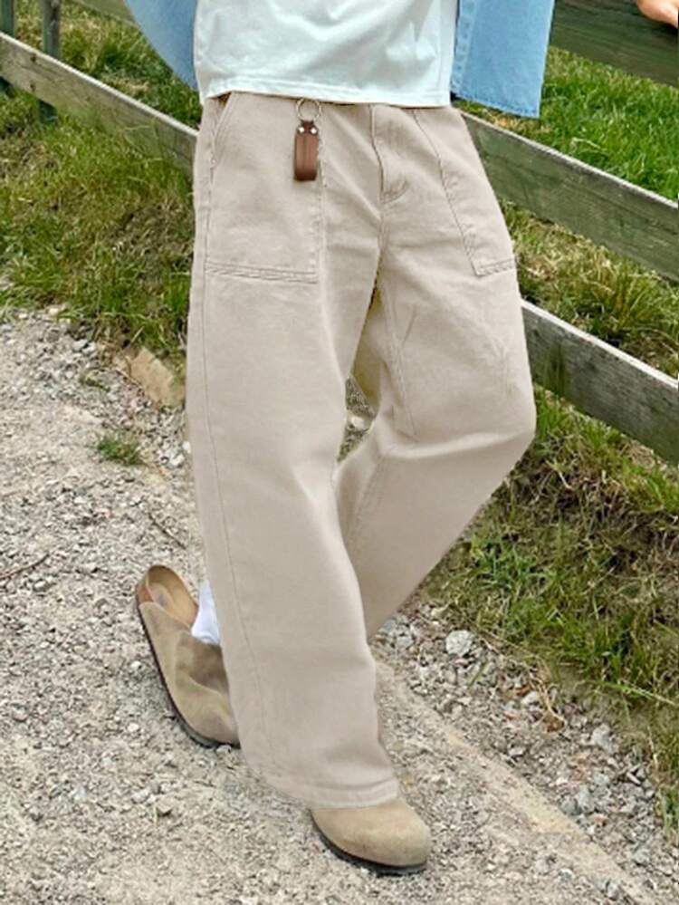 Men's Casual Solid Color Straight Leg Jeans, Autumn