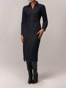 Forever 21 Fall&Winter Summer Women Collared/V-Neck/Valentine's Day/Valentine Outfit/Office Wear Women/Club Outfits Women/Going Out/Color/Funny/Business Casual /Long Sleeve/Deep Blue/Y2k Clothes/Denim Long Dress/New Years Dress/Women Clothes/Tween Girls/Street Wear Women/Party Women Outfits/Summer Women Outfit/Retro/Blue Washed /Street Style/Classy Outfits/Daily Wear/Casual/Party Dress/Maxi Dress - Blue - View 7