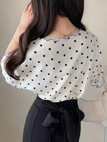 FRIFUL Camiseta de manga corta con cuello y puños de contraste, de corte holgado y con rayas onduladas, para uso casual en verano - Beis - Ver 6
