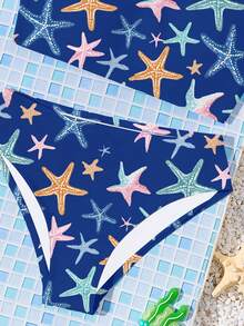 少女休闲印花圆领吊带背心式比基尼套装，包含上衣和三角泳裤，适合夏季穿着 - 彩色 - 查看 6