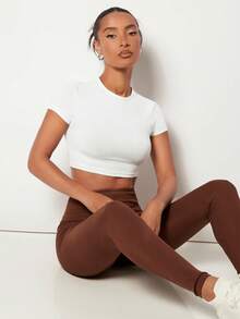 SHEIN BASICS Solid Mock Neck Crop Top/Summer - White - View 4