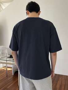 DAZY Men Letter Graphic Drop Shoulder Tee,Fall Clothes - Navy Blue - View 2