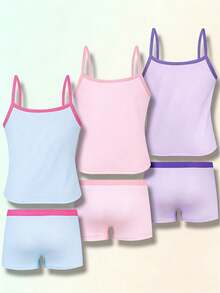SHEIN 3件套女童独角兽摇摇马吊带背心+柔软三角内裤套装 - 彩色 - 查看 2