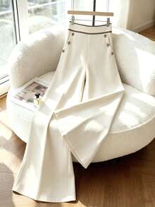 Elenzga Women's High Waist Pocket Design Wide Leg Loose Pants - Multicolor - View 9