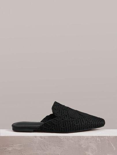 Styleloop Women Shoes Small Square Toe Flat Bottom Black Handwoven Comfortable Breathable Fashion Versatile Daily Commuter Vacation Going Out Women's Flat Shoes Mule Slippers Women's Shoes
