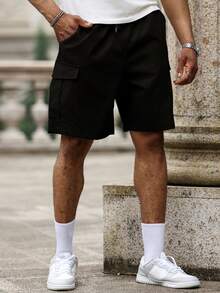 Manfinity Homme Plus Size Men's Casual Cargo Shorts With Pockets, Summer - Black - View 3