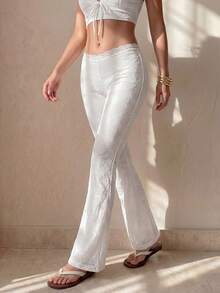 SHEIN ICON Quần nữ màu trắng ren, co giãn tốt, thanh lịch, có họa tiết, thích hợp cho công sở, dạo phố, dự tiệc và những dịp cao cấp. - trắng - Xem 11