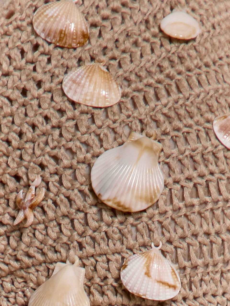 Crochet Seashell Embellished Deep V Plunge Cutout Waist Mini Dress Beach Swim Sexy Cute Going Out Holiday Vacation Summer Beige
