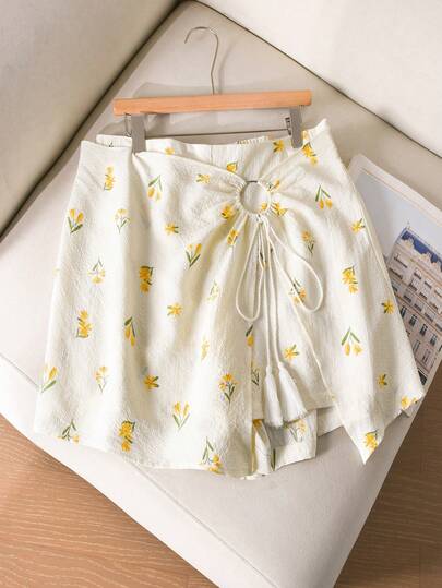 CosyJoli 女士大码印花休闲短裤，适合春夏穿着，百搭夏季短裤