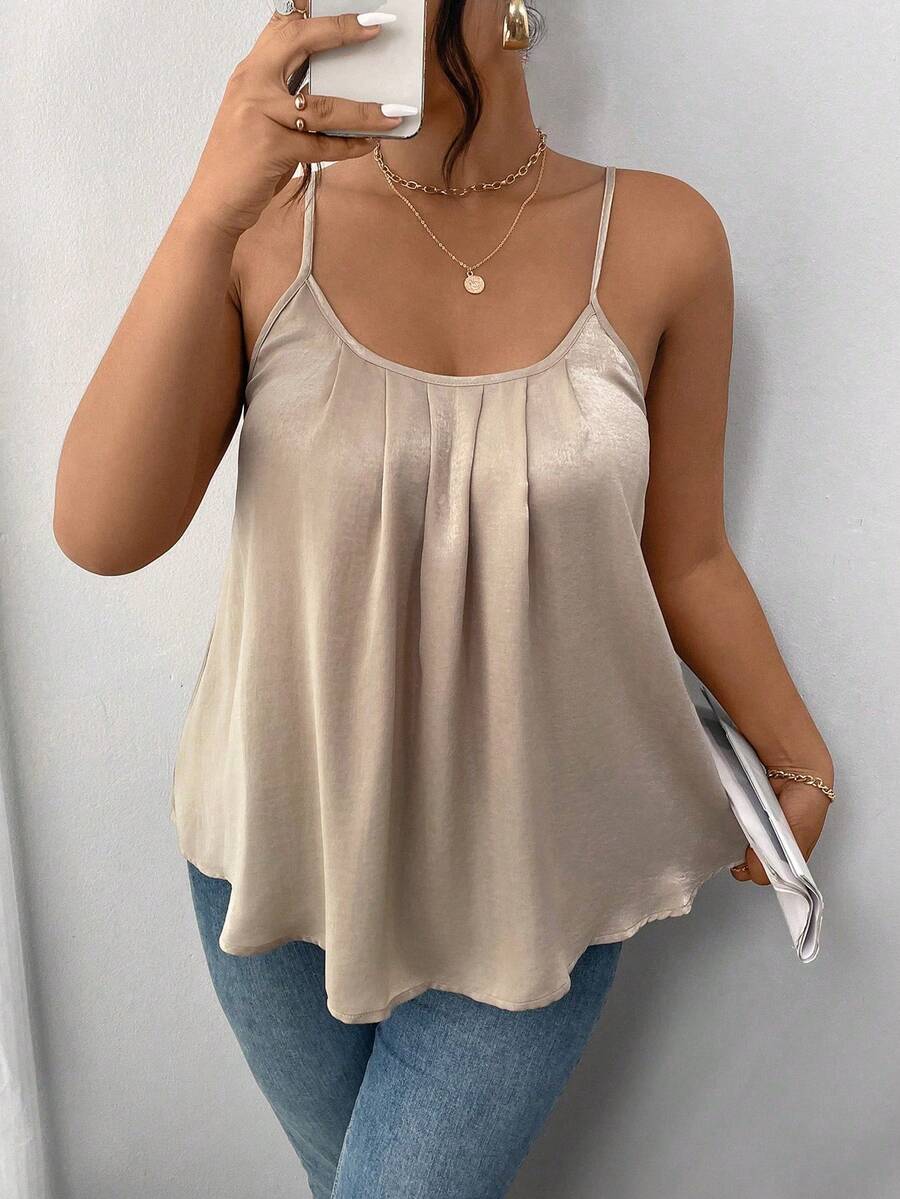 SHEIN Frenchy Plus Size Women Pleated Casual Gold A-Line Camisole
