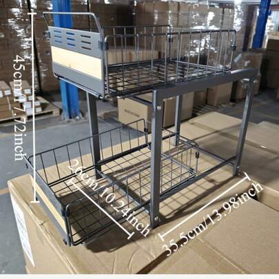 1 Giá để đồ nhà bếp màu xám hai lớp, hộp đựng đồ bồn rửa, hộp đựng đồ dùng nhà bếp, hộp đựng gia vị, giá để đồ ngăn kéo nhiều ô, thích hợp cho nhà bếp, phòng tắm, cốc, tách cà phê