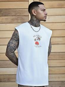Devon Thys 男士热带字母印花图案休闲夏季无袖背心 - 白色 - 查看 4