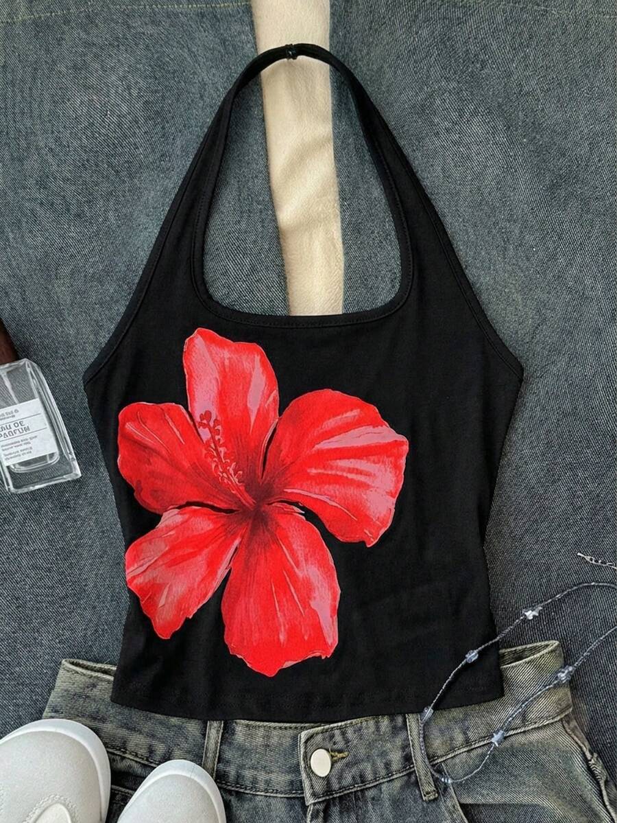 SHEIN 少女圆领短袖柔软甜美时尚撞色数字字母印花修身T恤,休闲、运动、街头、校园、返校季皆宜 - 黑色 - 查看 1