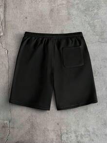 AXEPEAK Men's Drawstring Waist Letter & Rhinestone Graphic Casual Versatile Daily Wear Shorts - Black - View 3