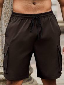 Manfinity Homme Plus Size Men's Solid Color Casual Shorts - Brown - View 4