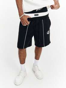 PAVTROS Manfinity Streetrush Men's Casual Loose Waistband Print Drawstring Summer Shorts - Black - View 5