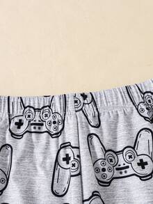 SHEIN Set de 2 piezas de pijama de pantalón corto y camiseta de manga corta con estampado de control de juegos minimalista y luminoso para adolescentes, cómodo, amigable con la piel, casual, estilo universitario, versátil, tela suave, adecuado para uso diario, vacaciones, primavera/verano - Negro - Ver 6