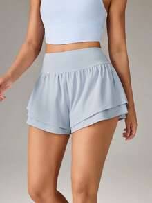 OutZeal Quần short thể thao nữ, quần short tennis màu trơn, quần tập gym, quần cạp cao có bèo nhún, giúp kiểm soát vòng bụng, thích hợp cho hoạt động thể thao mùa hè. - Màu xanh lam - Xem 8