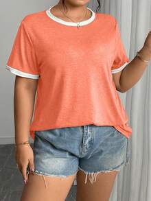 Elenzga 大码撞色圆领短袖舒适透气休闲T恤，夏季 - 彩色 - 查看 6