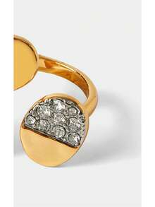 Noxbound Anillo de gota de aceite con doble asimetría de strass chapado en oro de 18K, chapado en oro de 18K, minimalista/vintage/elegante, para mamá/mujeres/niña/madre, verano/playa/baile de graduación/fiesta/vacaciones/viajes, BOHEMIO/moderno/chic, uso diario/día de trabajo - Amarillo Oro - Ver 3