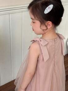 SHEIN 女童休闲宽松蝴蝶结装饰可爱连衣裙，简约日系风格，适合上学、居家、度假、春夏穿着 - 淺粉色 - 查看 2