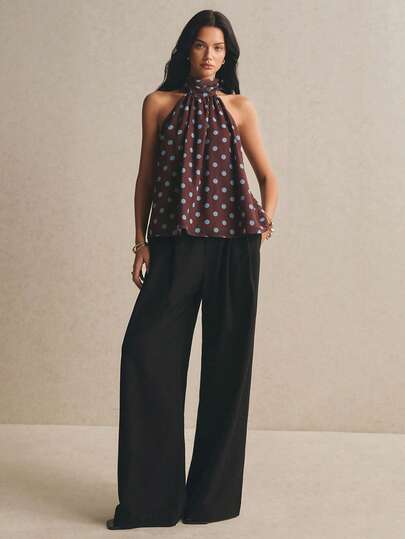 Poéselle Áo hai dây thời trang họa tiết chấm bi dành cho nữ