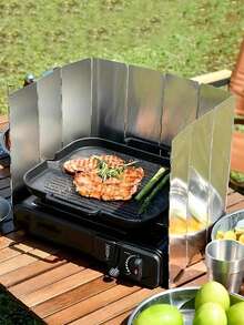 Camping Windshield, Foldable Portable Wind Screen For Outdoor Stove, Aluminum Alloy Wind Guard, Lightweight Essential Accessory For Hiking Picnic Backpacking, Polished Finish Outdoor Gear - Silver - View 10
