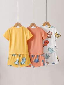 Set de 6 piezas de pijama corto de manga corta con estampado de animales de dibujos animados para niños, ropa de estar por casa casual, cómoda y suave para el verano - Multicolor - Ver 2