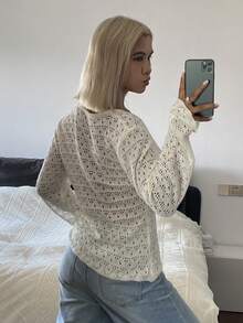 DAZY 女士修身镂空米色罩衫，适合春夏穿着 - 米色 - 查看 2