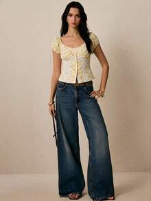 Poéselle Áo sơ mi nữ kiểu vintage họa tiết hoa, ren, dáng corset, peplum – Áo cổ tim, tay phồng, áo corset hoa, áo viền ren, tay phồng, áo kiểu cottagecore, áo cổ tim, áo hoa vintage, áo peplum mùa hè, áo ren lãng mạn, áo hoa dệt in kỹ thuật số thời trang và thanh lịch, áo cổ tim, áo mùa hè cho nữ, áo babydoll cho nữ. - Nhiều màu - Xem 2