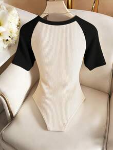Mono elegante para mujer, mono casual, mono de cuello redondo, mono diario, mono de manga corta - Multicolor - Ver 2