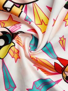 PopScrub THE POWERPUFF GIRLS X SHEIN Atasan Seragam Medis Wanita Model Leher V Motif Bintang Warna-warni Musim Panas | Seragam Kolaborasi Cartoon IP - MultiWarna - View 5