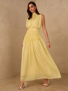 Enchnt Spring/Summer Romantic Women's Pink Sleeveless Chiffon Maxi Dress,Sweet&Elegant For Vacation&Date&Holiday&Going Out,Spring Outfit Women - Yellow - View 7