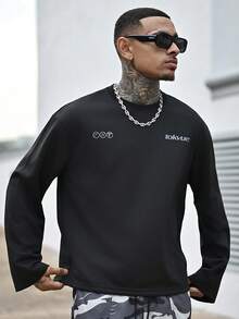Devon Thys 男士休闲舒适标语印花T恤，秋季款 - 黑色 - 查看 6