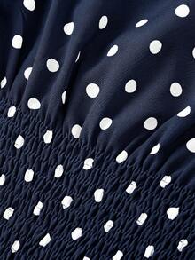 MOD Conjunto de 2 piezas de top y shorts con estampado de lunares, moda casual para mujer - Azul marino - Ver 6