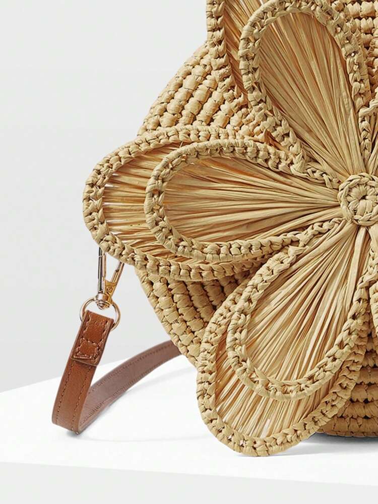 WOMEN'S SOLID COLOR 3D FLORAL BRAID SHOULDER BAG