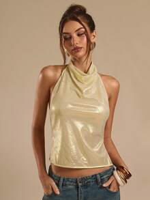 SHEIN BAE Top sin espalda minimalista de unicolor con cuello alto y sin mangas, de moda para el verano - Blanco - Ver 3