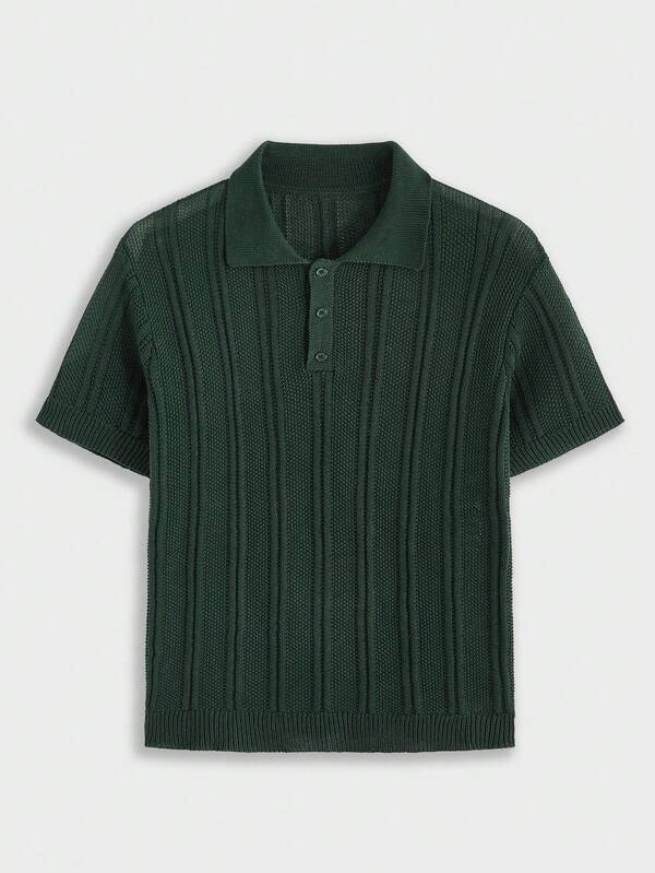 EASEVO Manfinity Men's Plus Size Solid Color Short Polo Collar Knit Top
