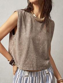 Bohemela Áo tank top không tay cổ tròn dành cho nữ đi nghỉ mát - Màu be - Xem 7