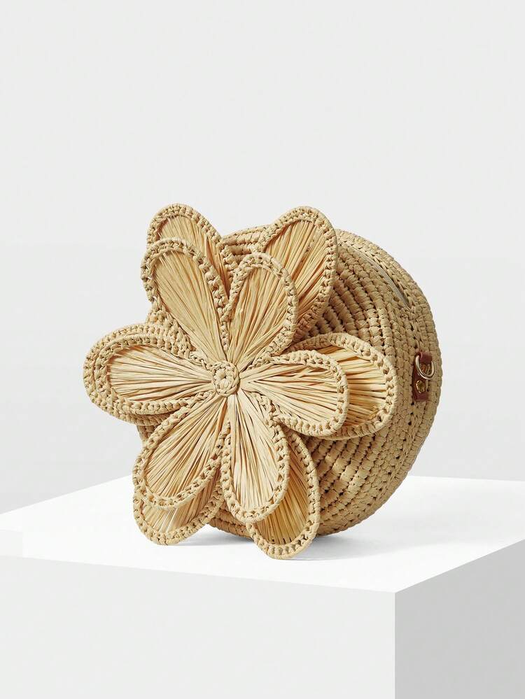 WOMEN'S SOLID COLOR 3D FLORAL BRAID SHOULDER BAG