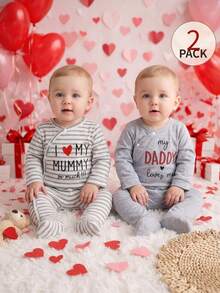 SHEIN Vintaside Kids 2件装新生儿纯色条纹连体衣 - 彩色 - 查看 7