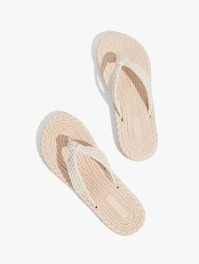 Grefit Bohemian Woven Flip-Flops, Fresh And Simple, Non-Slip Rope Surface Soft Bottom, Flat Slippers, Summer Seaside Vacation/Beach/Dating/Daily Versatile Sandals, Comfortable Flip-Flops, Outdoor Walking Pool Wear