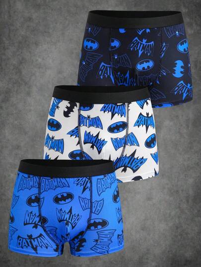 BATMAN X SHEIN 3 chiếc quần boxer in họa tiết tối giản cho bé trai