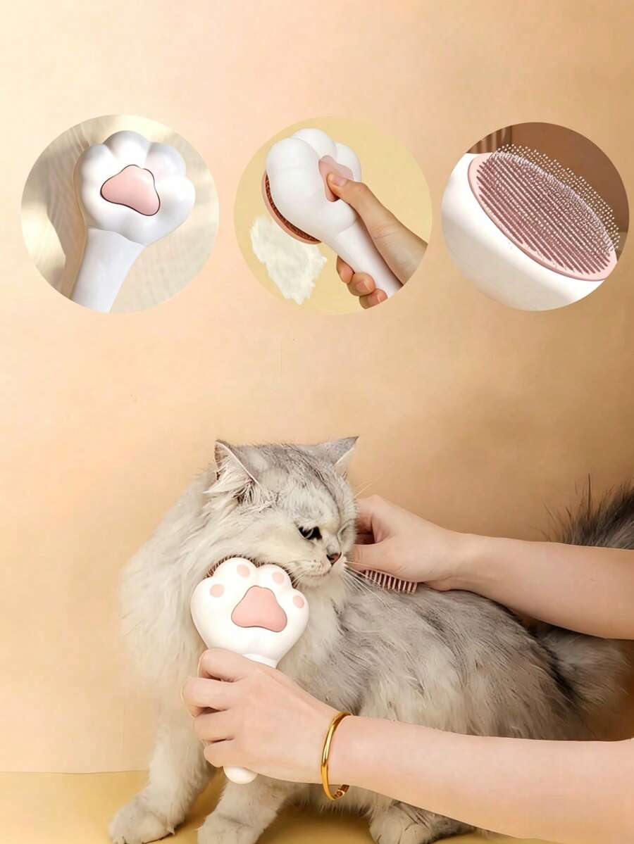 猫咪脱毛刷和按摩梳二合一 - 可爱的爪形设计美容工具，符合人体工程学的宠物毛发去除器，可控制脱毛，温和美容，缓解压力，居家水疗，猫咪亲密接触必备 - 白色 - 查看 1
