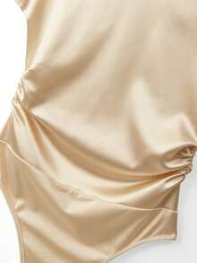 Franclia Women's Summer Fashionable Pleated Luxury Waist-Cinched Polo Collar Bodysuit - Champagne - View 6