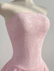 Elamini Strapless Mesh Butterfly Print Cake Dress, Sexy & Sweet For Party, Graduation - Pink - View 6