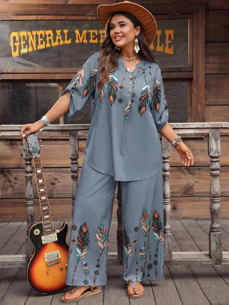Plus Size Women Casual Printed Top & Pants 2 Pieces Set Summer Summer Outfits Spring Clothing Spring Outfit Festival Outfits For Women Beach Outfit For Women Vacation Outfits Women Holiday Outfits For Women Summer Holiday Outfits Country Concert Outfit Women's Country Clothing Casual Sets For Women Z65c7 Code Clothes For Ladies Discount Zanzea Terno Pants And Blouse