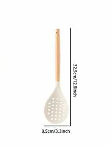 Madebyblanc Bộ dụng cụ nấu ăn bằng silicon 13 món, bao gồm giá đỡ, bộ dụng cụ nhà bếp, thích hợp để nấu nướng, thìa cán gỗ, kìm. - trắng - Xem 9